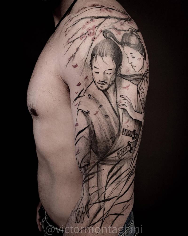 Sketch Work Samurai Tattoo On The Upper Arm. 1000_x_800_jpg