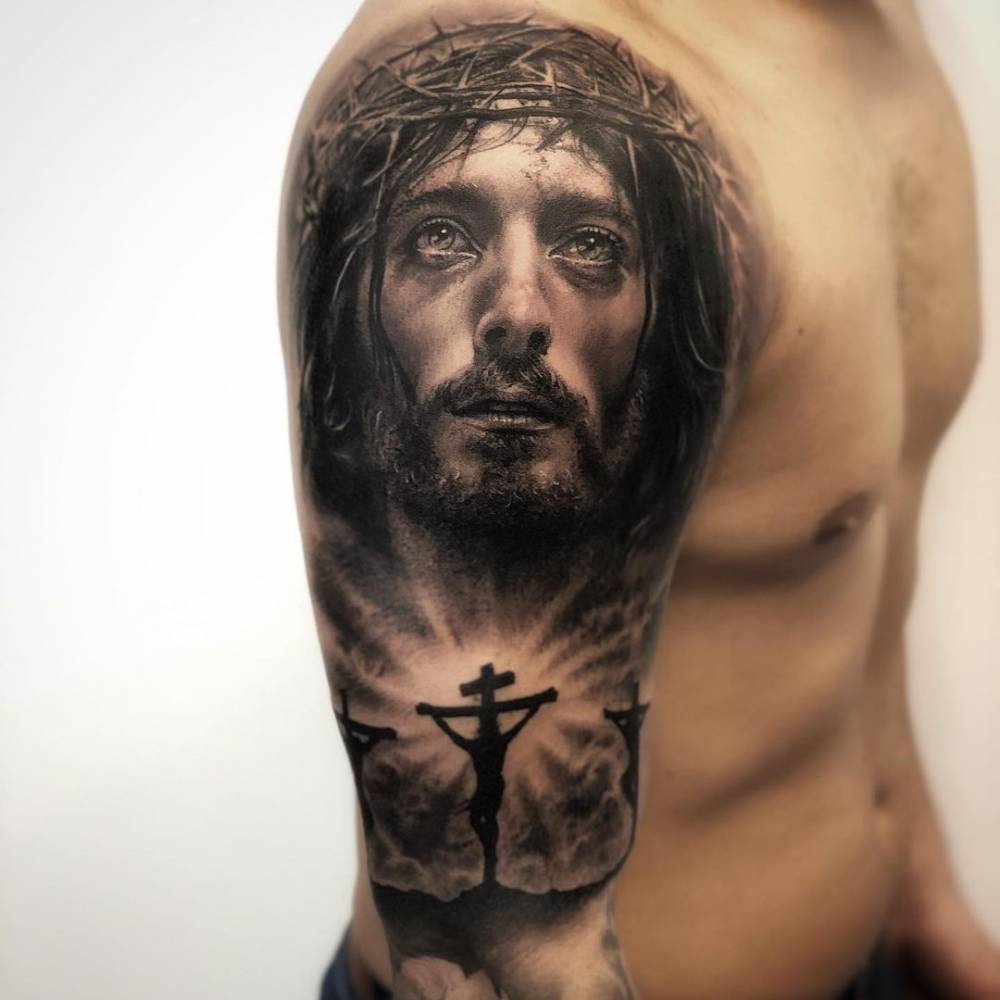 Black And Grey Jesus Christ Half Sleeve Tattoo. 1000_x_1000_jpg
