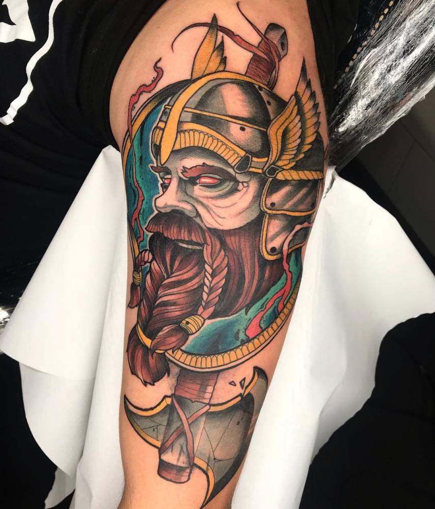 Neotraditional Viking Portrait Tattoo On The Upper Arm. 1000_x_855_jpg