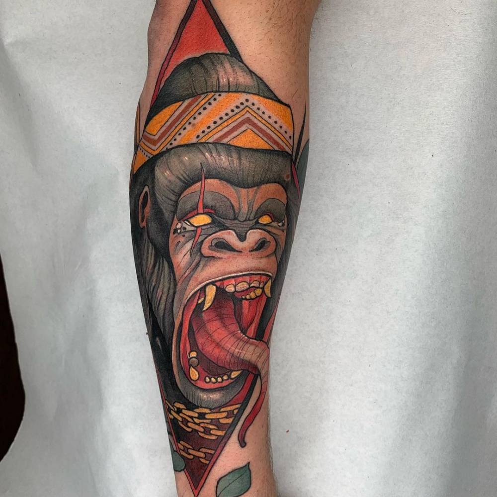 Neotraditional Gorilla Portrait Tattoo On The Forearm. 1000_x_1000_jpg