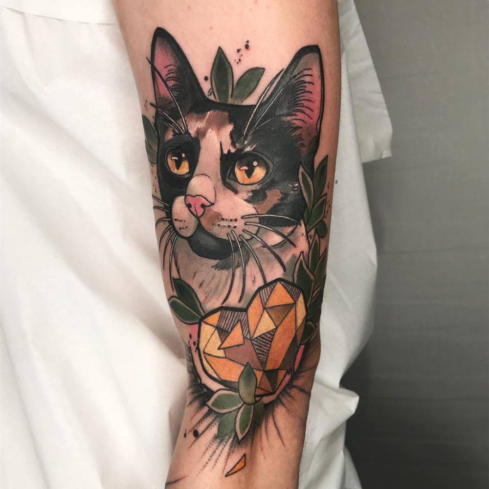 Neotraditional Cat Portrait Tattoo On The Upper Arm. 1000_x_1000_jpg