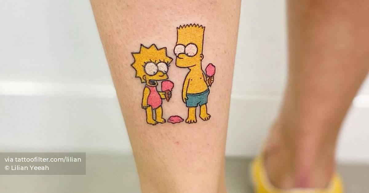 Hand Poked Bart And Lisa Tattoo On The Achilles. 628_x_1200_jpg