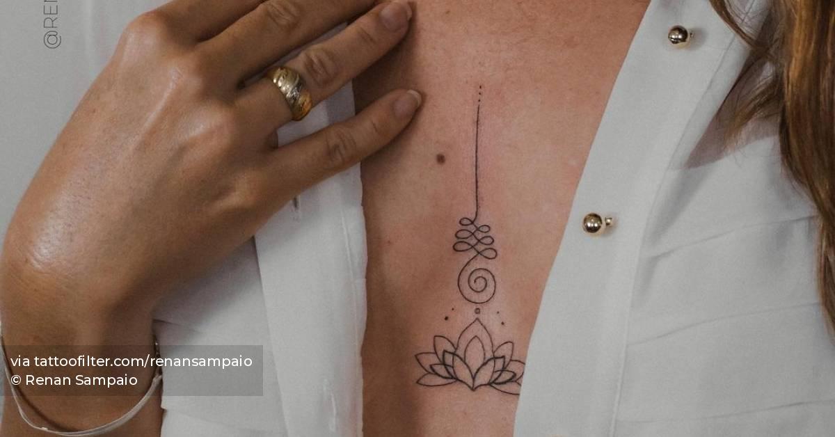 Fine Line Lotus Unalome Tattoo On The Sternum. 628_x_1200_jpg