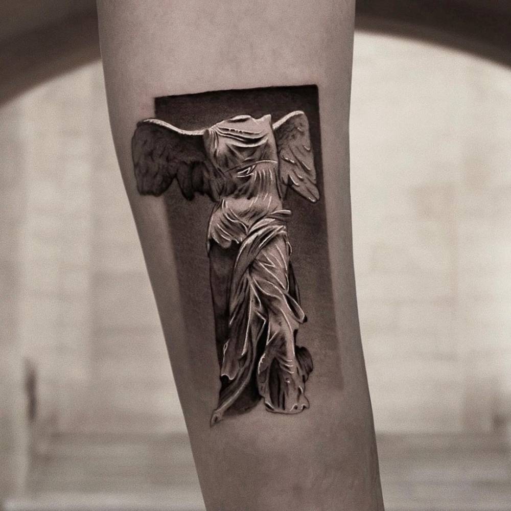 Micro-Realistic Winged Victory Of Samothrace Tattoo On 1000_x_1000_jpg