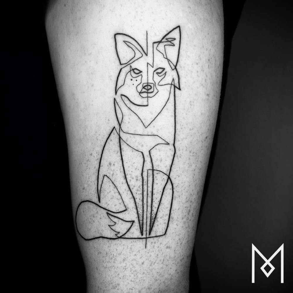Continuous Line Fox Tattoo On The Left Thigh. 1000_x_1000_jpg