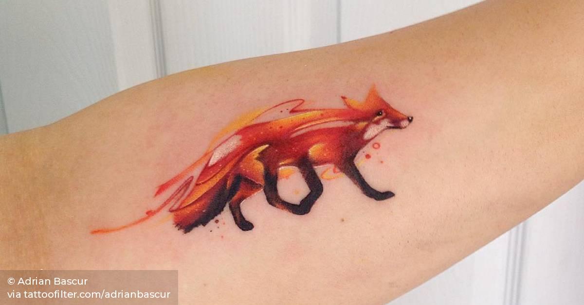 Watercolor Style Fox Tattoo On The Left Forearm. 628_x_1200_jpg