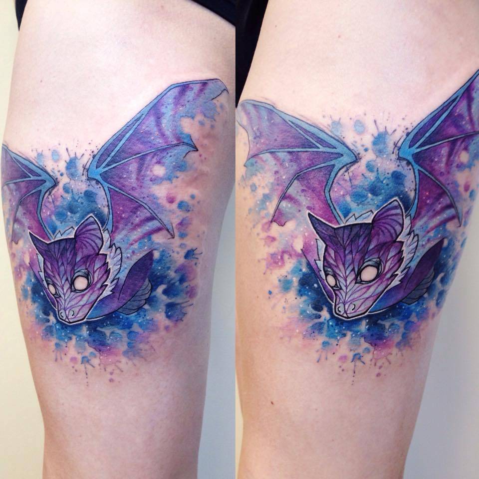 Watercolor Style Bat Tattoo On The Right Thigh. 960_x_960_jpg