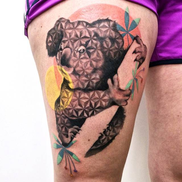 Patterned Koala Tattoo On The Right Thigh. 640_x_640_jpg