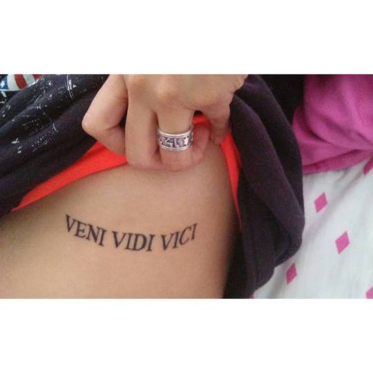 Side Tattoo Saying "Veni Vidi Vici" On Teresa. 540_x_540_jpg