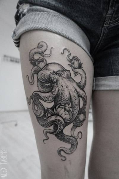 Blackwork/Illustratives Style Octopus Tattoo On The 604_x_401_jpg