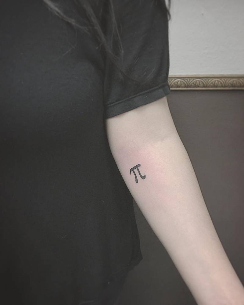 Fine Line Style Pi Tattoo On The Left Forearm, Close To