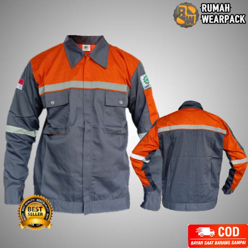 Jual Baju Safety Wearpack Safety Proyek Atasan Abu Tua Kombinasi Oranye  (BORDIR SATUAN) Indonesia|Shopee Indonesia