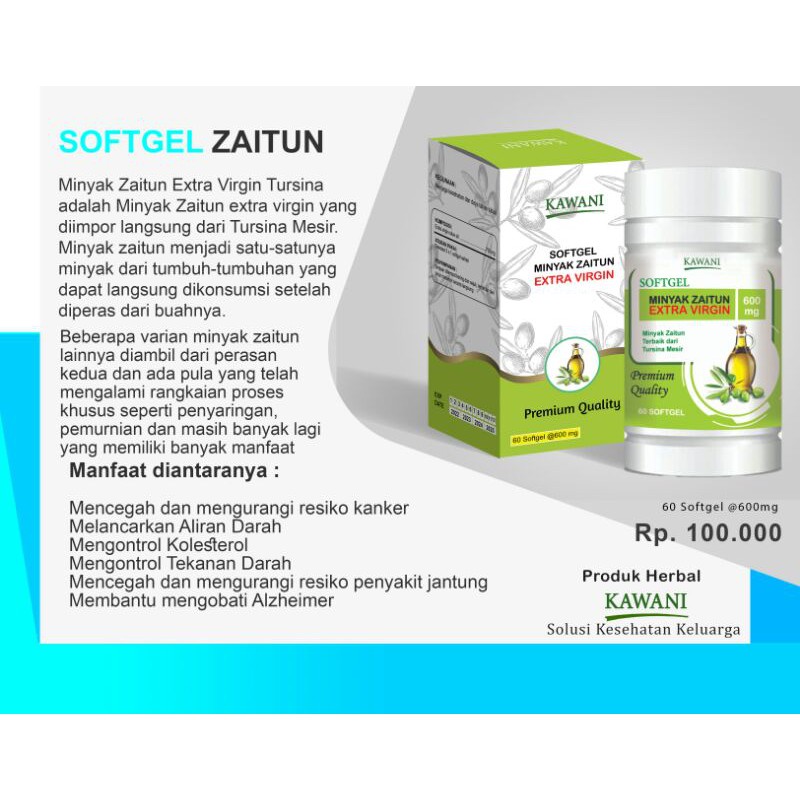 Zaitun Kawani/Softgel/Kapsul Lunak/Minyak Zaitun Extra Virgin Olive Oil  100% Original/EVOO/TURSINA | Shopee Indonesia
