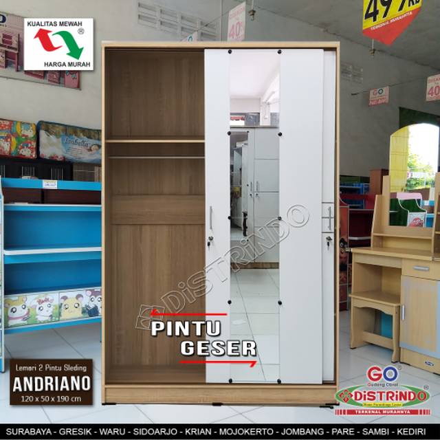 Lemari Pakaian 2 Pintu Geser / Sliding ukuran Jumbo Seperti 3 Pintu.  Kedalaman 50cm, Tinggi 190cm | Shopee Indonesia