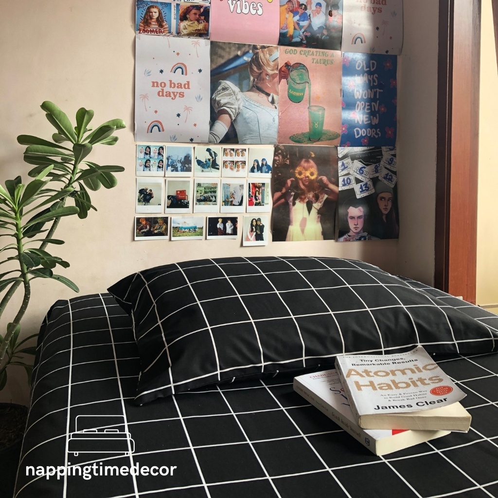 Sprei Kotak Hitam 8cm Black Grid Katun Korea 1 Set  (90x200/120x200/160x200/180x200) - RA | Shopee Indonesia