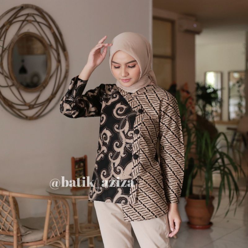 Jual Blouse Batik Wanita Atasan Blus Batik Couple lengan panjang Seragam  Kerja Kantor Indonesia|Shopee Indonesia
