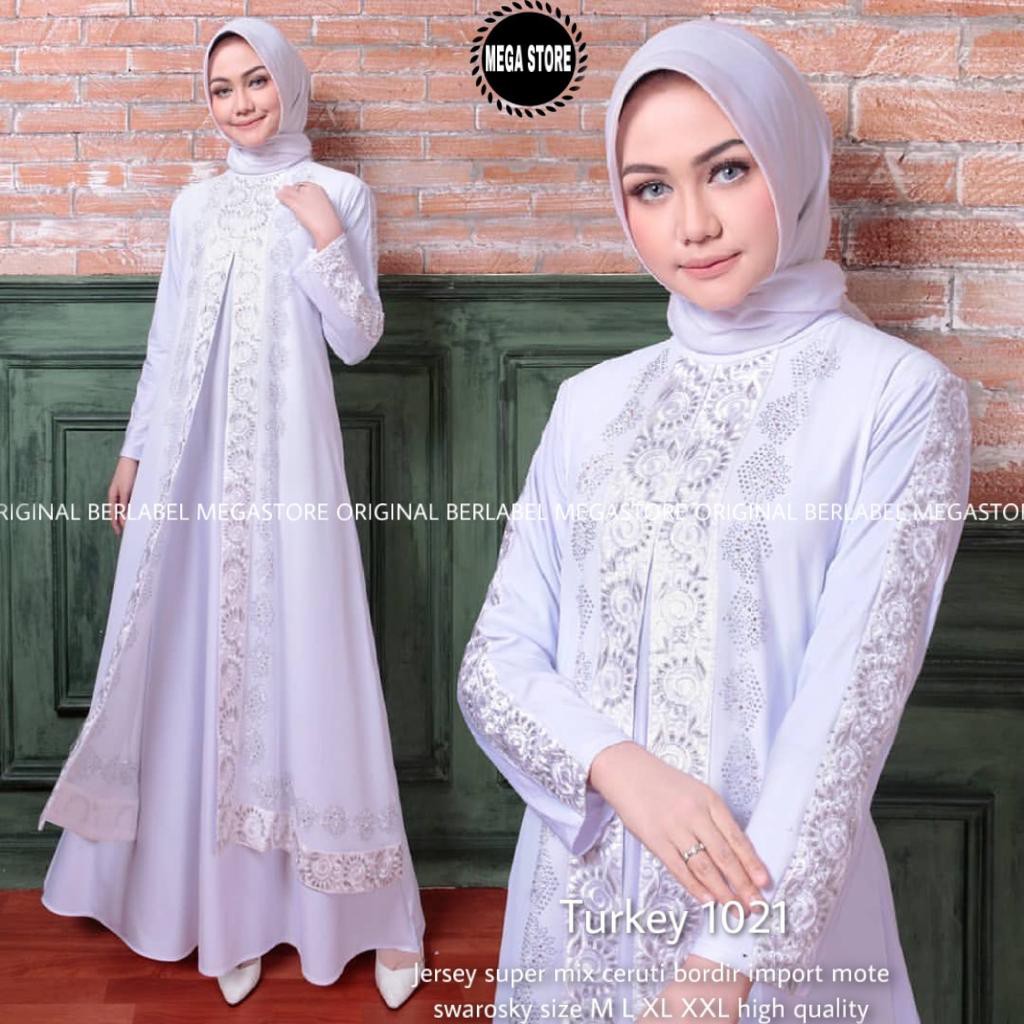 Jual Gamis jersey putih turkey 1021 102 jersey mix ceruti bordir pengajian  cantik melar adem nyaman murah Indonesia|Shopee Indonesia