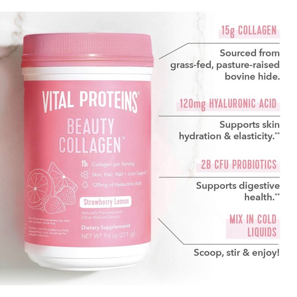 Vital Proteins Beauty Collagen with hyaluronic acid, probiotics full size  Strawberry Lemon | Shopee Indonesia