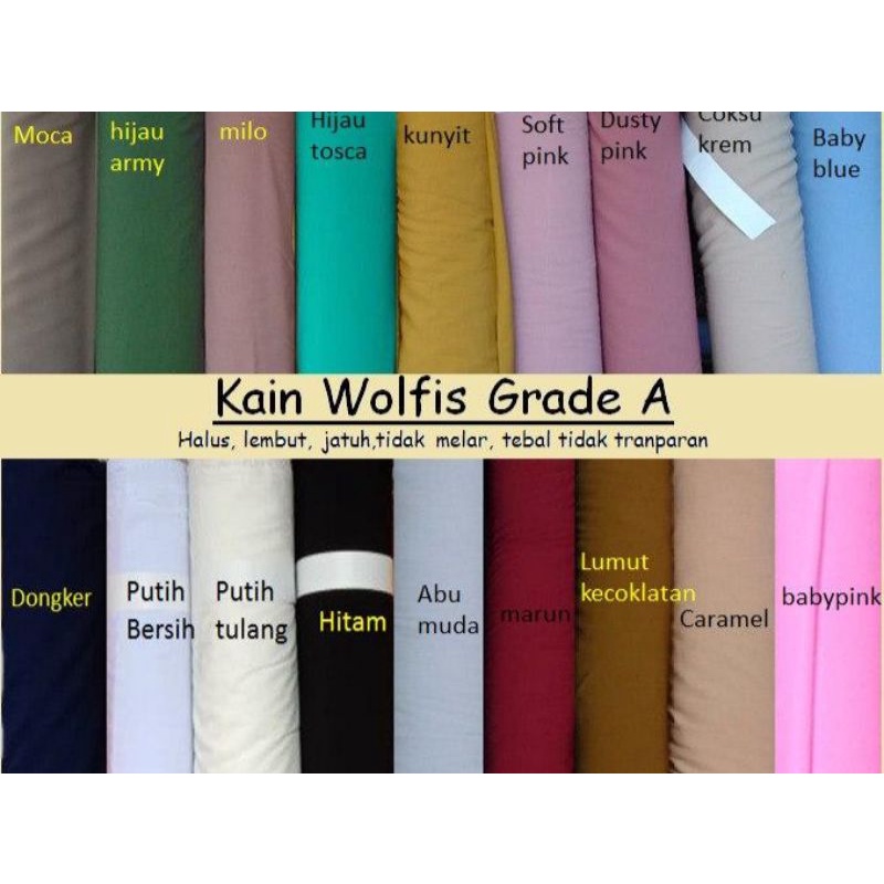 Jual PROMO[1 M] BAHAN KAIN WOLFIS METERAN POLOS SUPERIOR PERMIUM BAHAN ADEM  UNTUK BAHAN BAJU GAMIS dll Indonesia|Shopee Indonesia