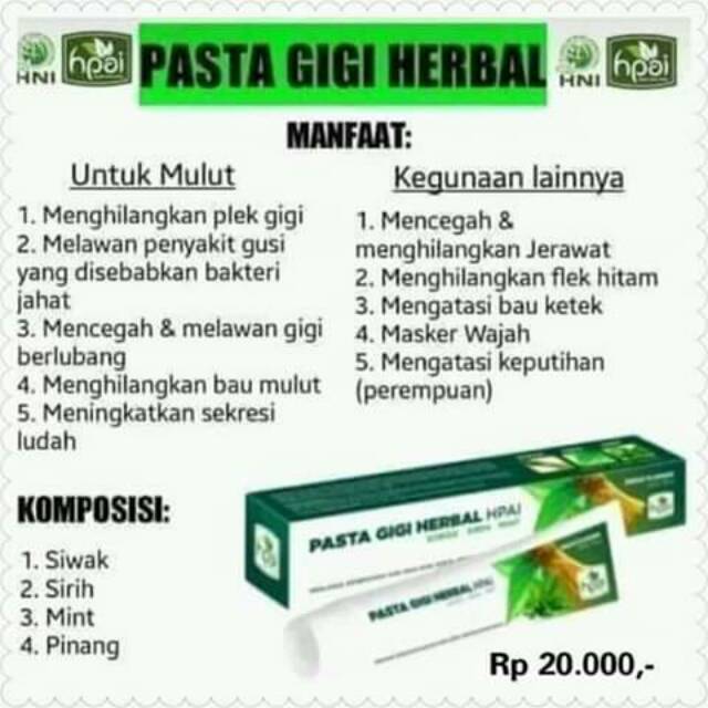 Jual HNI HPAI Pasta Gigi Herbal Sirih Siwak &amp; Mint 120 gr Indonesia|Shopee  Indonesia