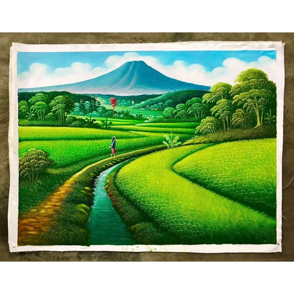 Lukisan Pemandangan Sawah Hijau, Ukuran 80 x 60 cm, 100% Buatan Tangan |  Shopee Indonesia