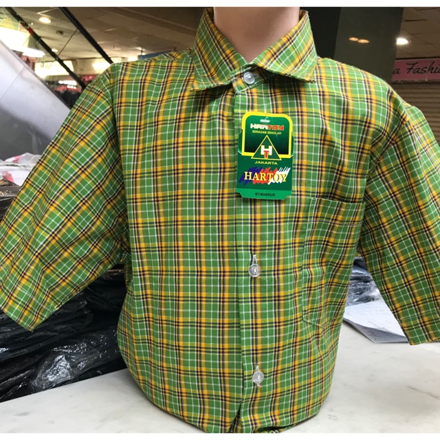 Jual Baju kotak hartoy hijau bahan katun no.5-6-7-8-9-10 bisa di Pakai  untuk paud , TK dan sd Indonesia|Shopee Indonesia