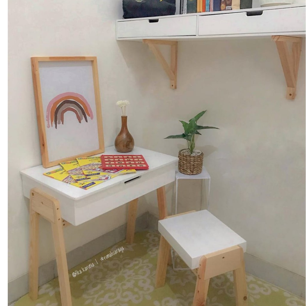 Meja Belajar Meja Kursi Meja Belajas Anak Putih (Dekorasi kamar/dekorasi  kamar anak/kursi belajar/meja belajar anak set kursi/meja belajar anak  karakter/meja kayu/meja belajar lipat/meja lipat) | Shopee Indonesia