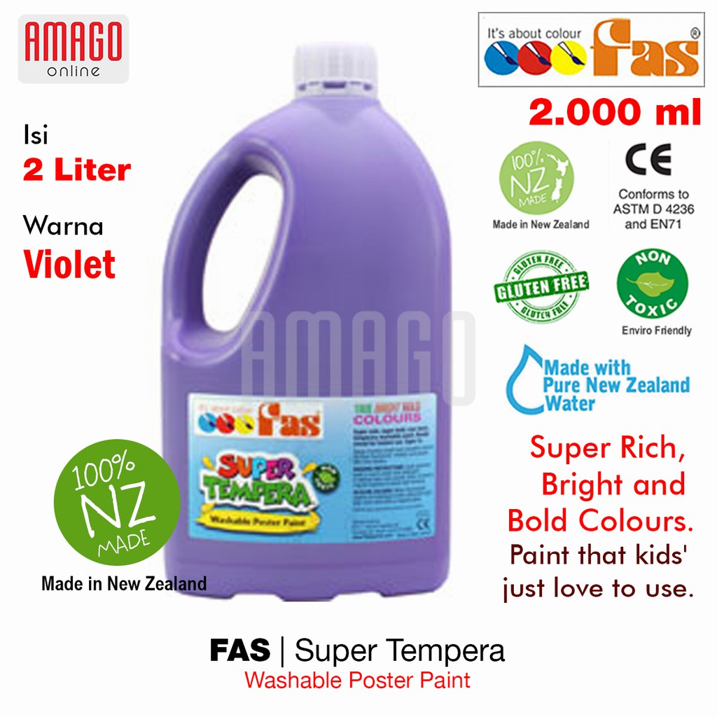 FAS - SUPER TEMPERA WASHABLE POSTER PAINT - 2 LITERS - PILIH WARNA | Shopee  Indonesia
