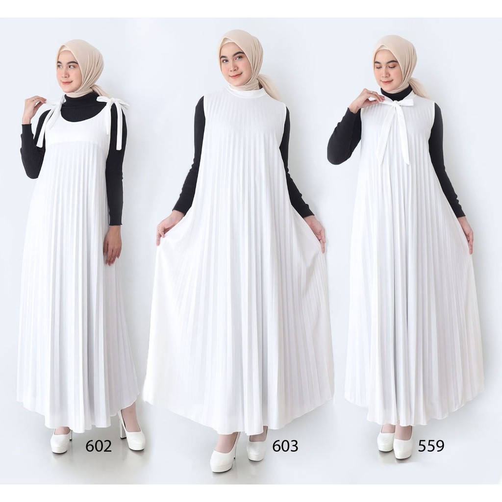 Jual Gamis Plisket-Gamis Plisket Panjang Putih Tulang Limited Edition  Indonesia|Shopee Indonesia
