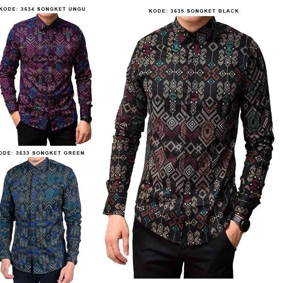 Modern.. Kemeja Batik Songket Pria Lengan Panjang Batik songket pria casual  3633 3634 3635 | Shopee Indonesia