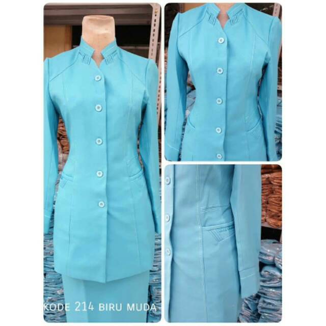 Jual Blazer baju kerja kantor azkia 214 biru muda seragam himpaudi seragam  guru baju kantor Indonesia|Shopee Indonesia