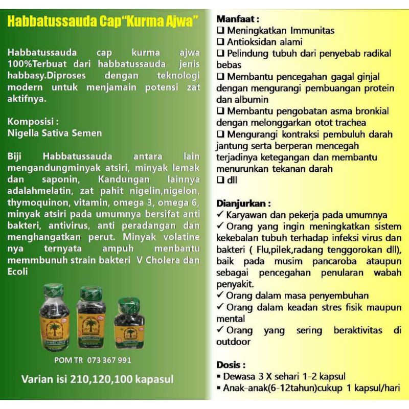 Jual Habbatussauda Cap Kurma Ajwa, 210 kapsul Indonesia|Shopee Indonesia