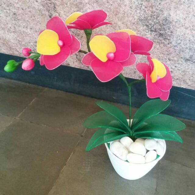 Kerajinan Tangan Bunga Stoking Anggrek Bulan Merah kuning Bunga Hias Bunga  Meja | Shopee Indonesia
