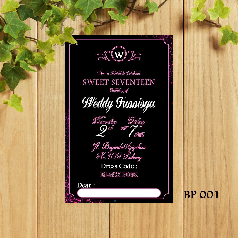 AFY Undangan Kartu Undangan BP 001 Sweet Seventeen Undangan Ulang Tahun  Black Pink | Shopee Indonesia