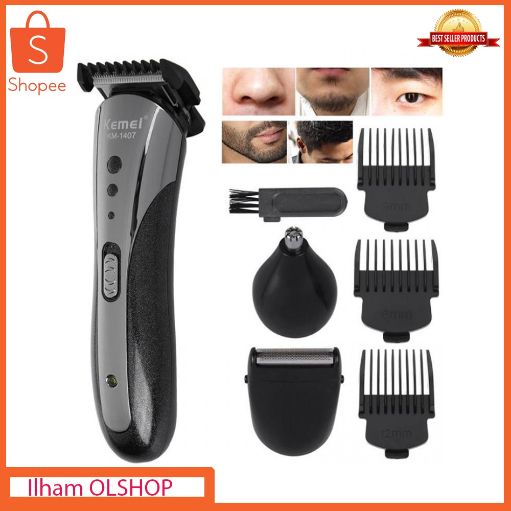 Alat Cukur Rambut Kemei KM-1407 Cukuran Multifungsi 3 In 1 Pencukur Kumis  Jenggot | Shopee Indonesia