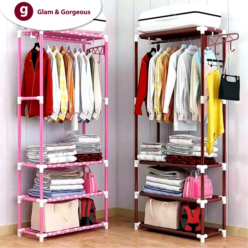Rak Gantungan Pakaian Besi Minimalis 3 Susun Lemari Baju Gantung Tas Jilbab  Portable RM004 | Shopee Indonesia