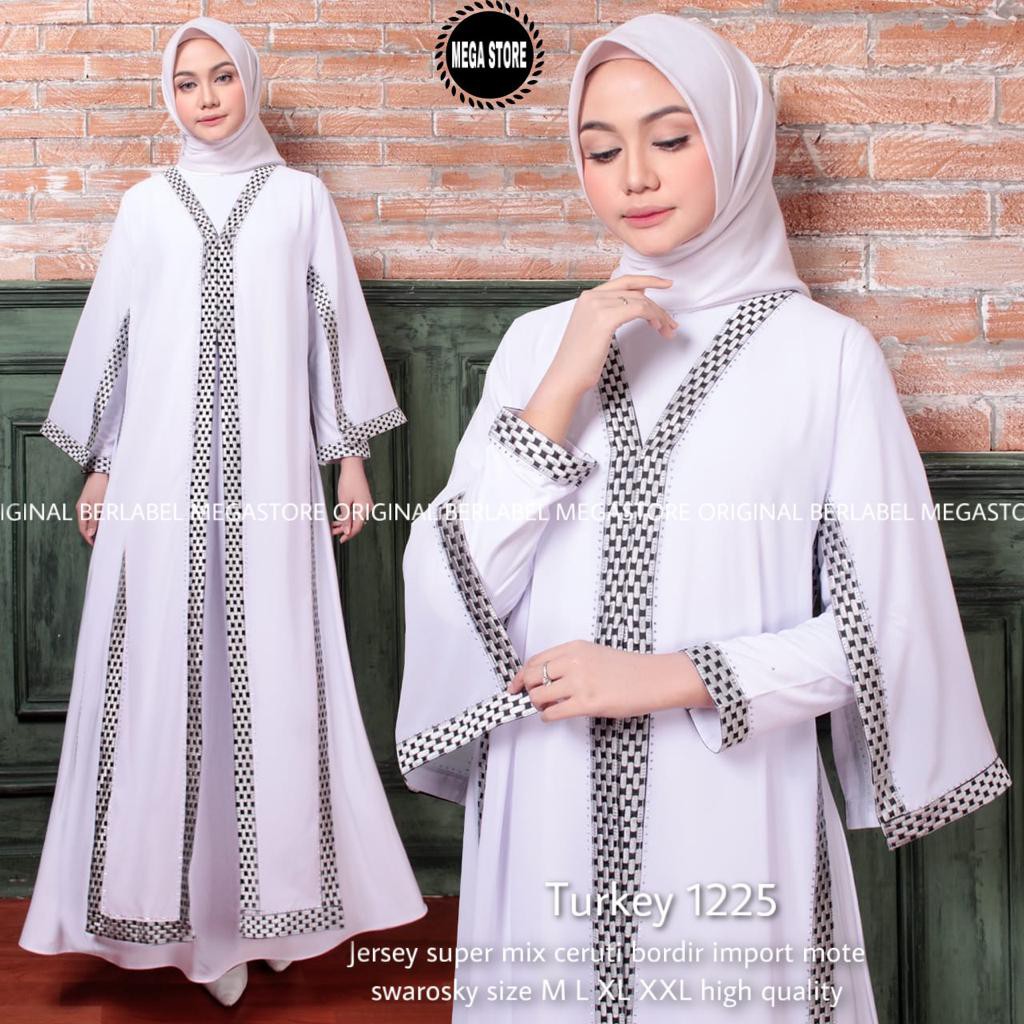Jual Gamis putih Turkey 1225 272P jersey super ceruty melar adem baju  pengajian ijab nikah cantik murah Indonesia|Shopee Indonesia
