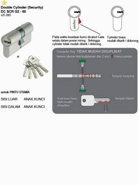 Silinder Kunci / Security Double Cylinder Gradino DC SCR G2 - 60 US26D |  Shopee Indonesia