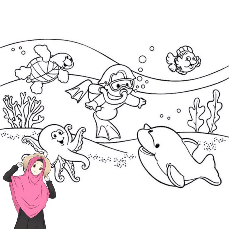 Gambar Mewarnai Pemandangan Laut &amp; Desain untuk melatih kecerdasan  Anak-Anak | Shopee Indonesia