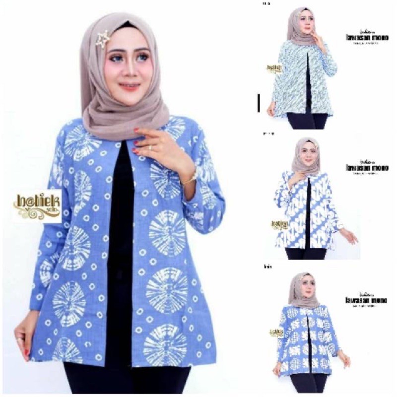 BOLERO LAWASAN MONO BLUE MURAH BOLERO PANJANG TERLARIS CARDIGAN BATIK MURAH  KEKINIAN | Shopee Indonesia