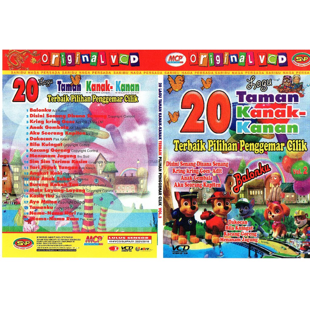 Vcd Original Lagu anak anak - 20 Lagu Taman kanak kanak Terbaik pilihan  penggemar cilik Vol 2 | Shopee Indonesia