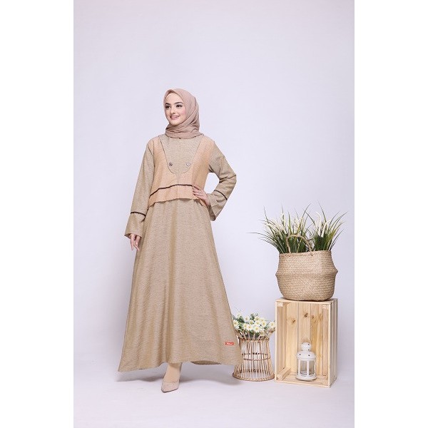 GAMIS DEWASA NIBRAS NB 163 COKLAT MUDA GAMIS BUSUI LENGAN BENTUK TEROMPET  GAMIS MURAH ORIGINAL NBRS | Shopee Indonesia