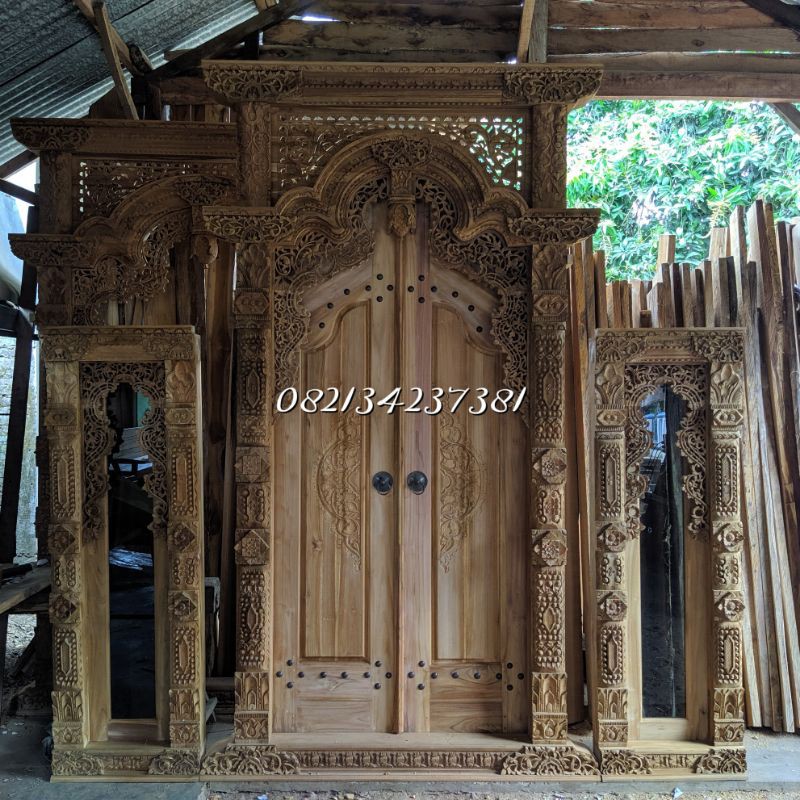Gapura Gebyok | Jendela Gebyok | Satu Set Pintu Ukir | Gapura Minimalis |  Gapura 1,5 Meter | Shopee Indonesia