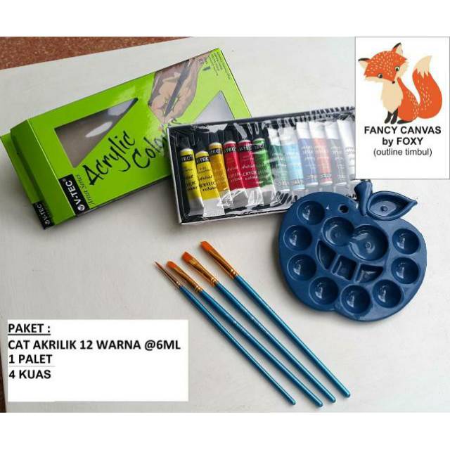 Paket cat acrylyc, palet, kuas melukis canvas lukis cat akrilik Vtec TITI |  Shopee Indonesia