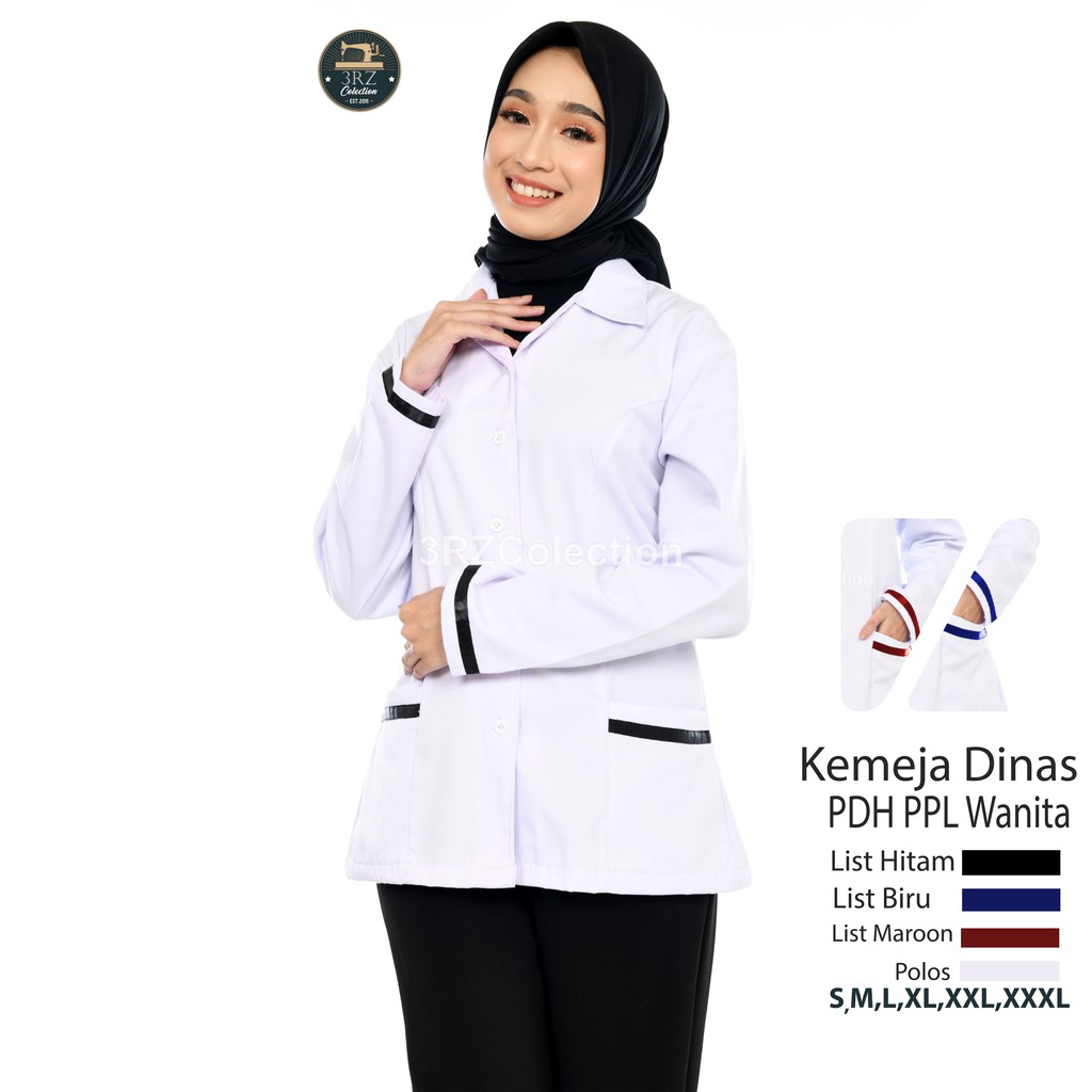 Jual Baju Dinas Putih Wanita PDH Putih PNS Cewek Kemeja Kemeja Putih PNS Wanita  Baju Putih PNS Wanita Seragam Putih PNS Putih Perawat/Bidan/Dokter List  Hitam/Biru/Maroon Indonesia|Shopee Indonesia