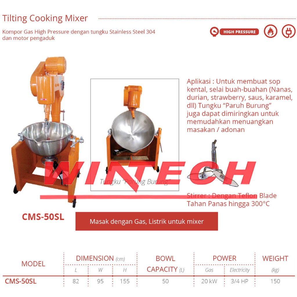 Jual GETRA CMS-50SL GAS TILTING COOKING MIXER MESIN PENGADUK PEMASAK  MULTIFUNGSI DODOK, SELAI, SUP KENTAL Indonesia|Shopee Indonesia