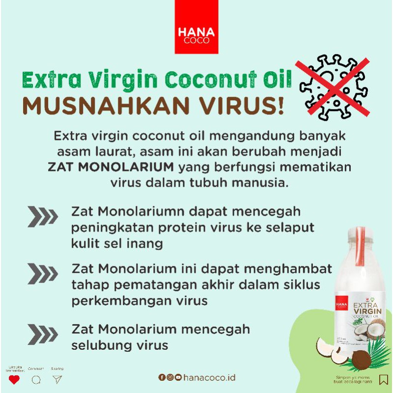 Jual VCO Hanacoco 350 ml Extra Virgin Coconut Oil Indonesia|Shopee Indonesia
