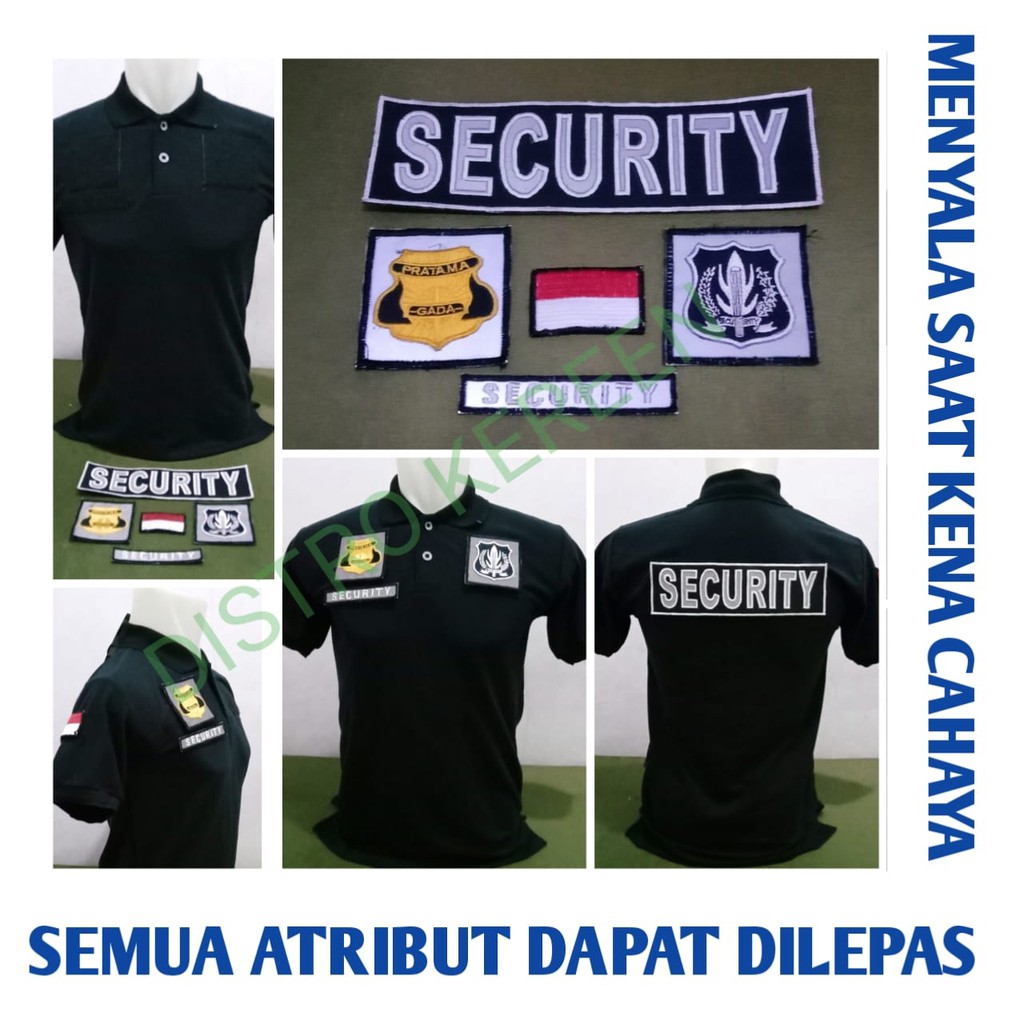 Baju Kaos Security Logo Putih Emblem Full Bordir bisa di Lepas Nyala kena  Cahaya | Shopee Indonesia