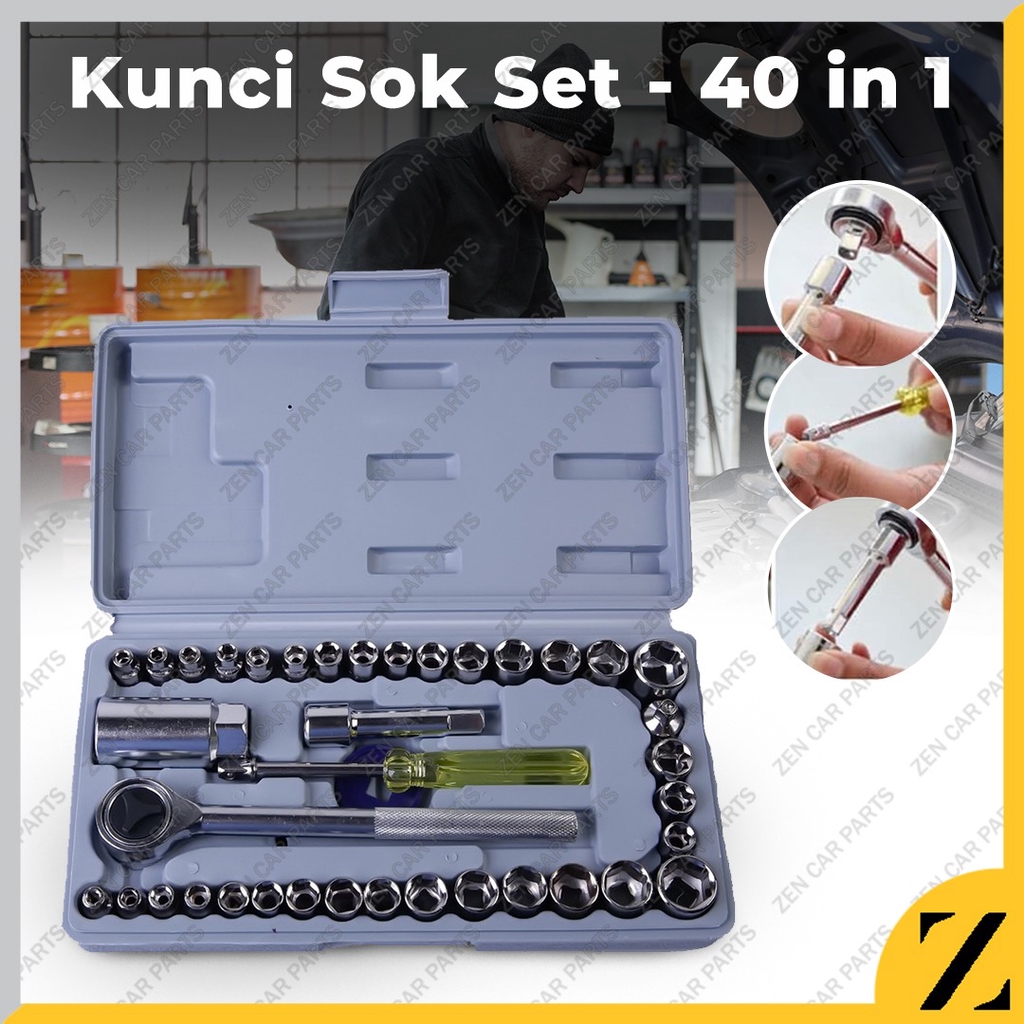 Kunci Sok Shock 40 in 1 AIWA Multipurpose Combination Socket Wrench Set  G-2-3 | Shopee Indonesia