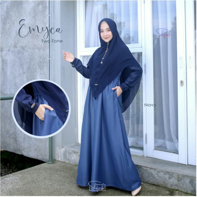 Jual GAMIS EMYCA TWO TONE NAVY BY SHOFWAH, GAMIS BUSUI, GAMIS SYARI  Indonesia|Shopee Indonesia